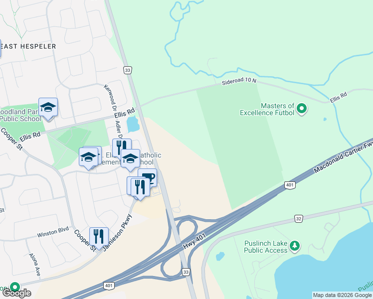 map of restaurants, bars, coffee shops, grocery stores, and more near Townline Road in Cambridge