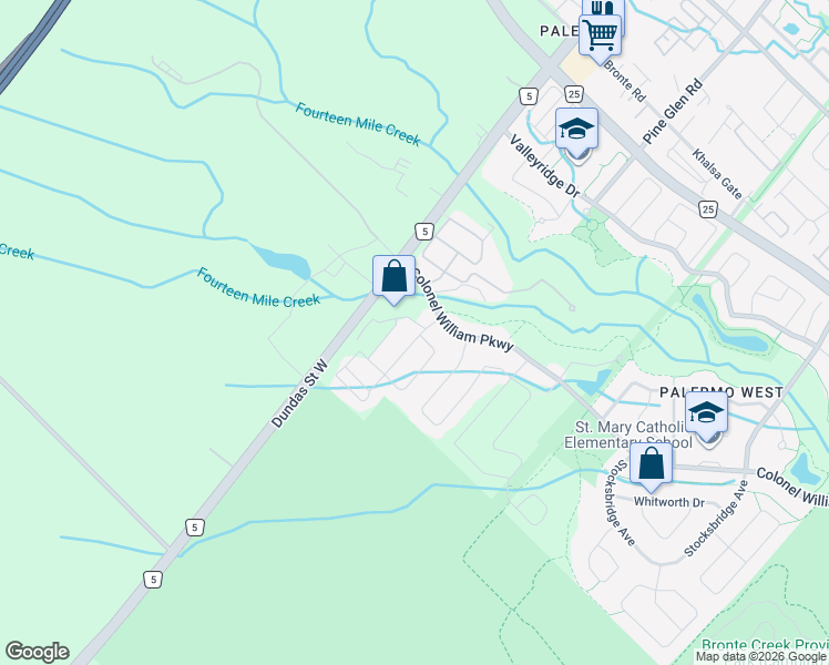 map of restaurants, bars, coffee shops, grocery stores, and more near in Oakville