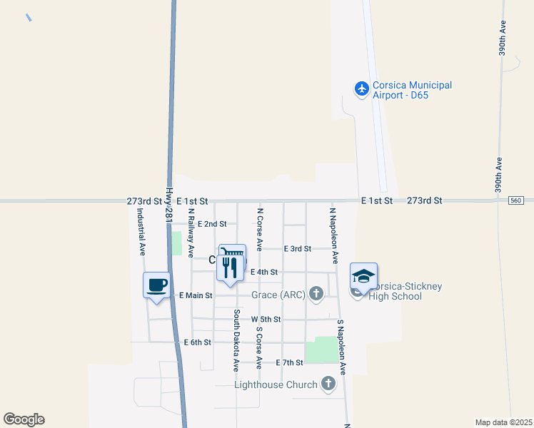 map of restaurants, bars, coffee shops, grocery stores, and more near 400-498 East 1st Street in Corsica