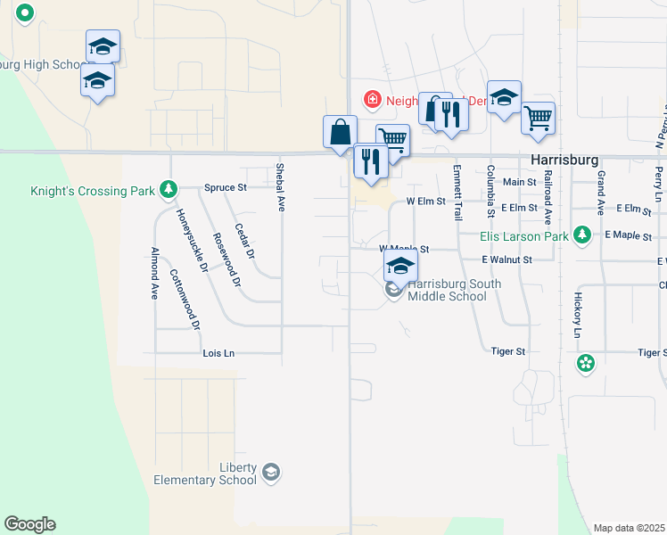 map of restaurants, bars, coffee shops, grocery stores, and more near 27321-27325 Cliff Avenue in Harrisburg