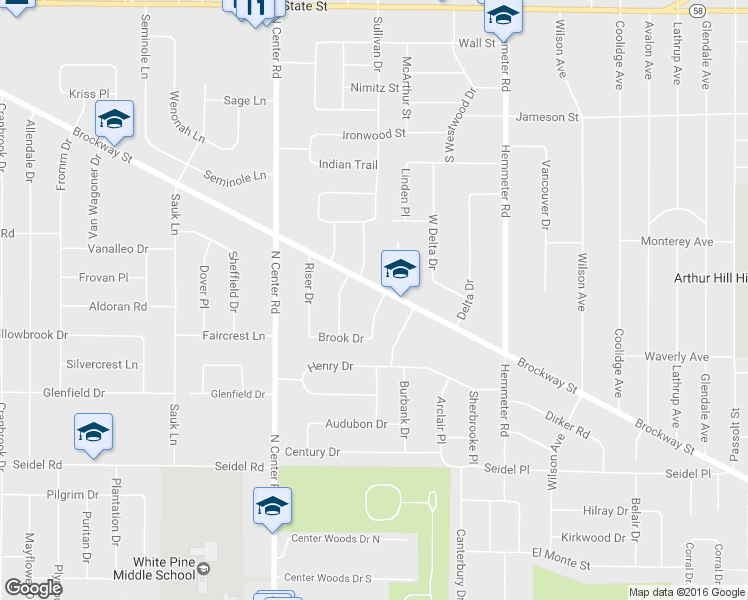 map of restaurants, bars, coffee shops, grocery stores, and more near 4765 Brockway Road in Saginaw
