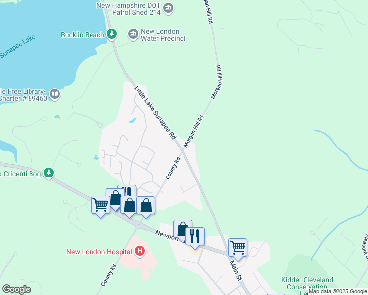 map of restaurants, bars, coffee shops, grocery stores, and more near 15 Morgan Hill Road in New London