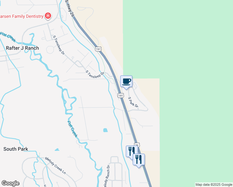 map of restaurants, bars, coffee shops, grocery stores, and more near 3568 S Canadian Dr in Jackson