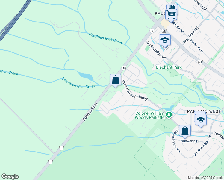 map of restaurants, bars, coffee shops, grocery stores, and more near 3275 Stalybridge Drive in Oakville