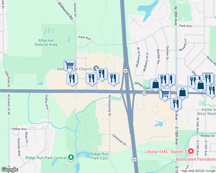 map of restaurants, bars, coffee shops, grocery stores, and more near in West Bend
