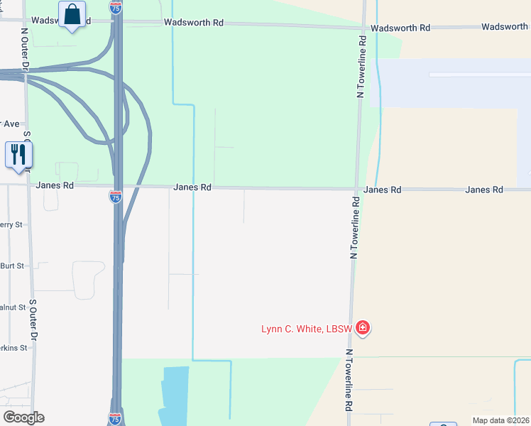 map of restaurants, bars, coffee shops, grocery stores, and more near 3810 Janes Road in Saginaw