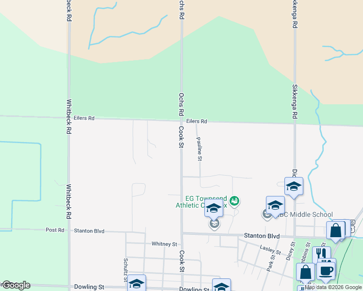 map of restaurants, bars, coffee shops, grocery stores, and more near 9304 Cook Street in Montague