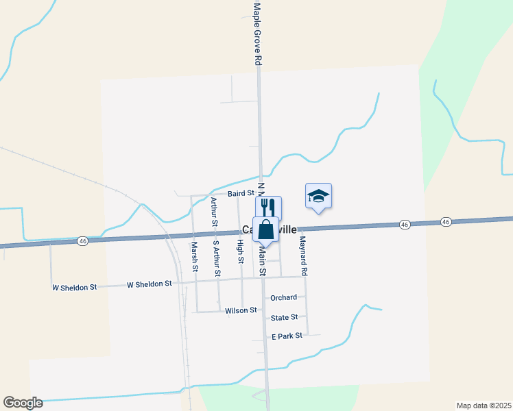 map of restaurants, bars, coffee shops, grocery stores, and more near 47 North Main Street in Carsonville