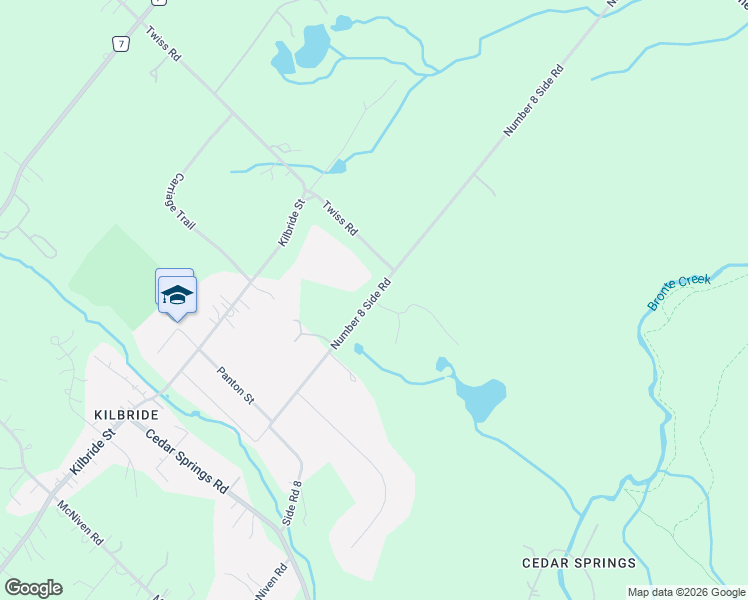 map of restaurants, bars, coffee shops, grocery stores, and more near 2360 8 Sideroad in Burlington