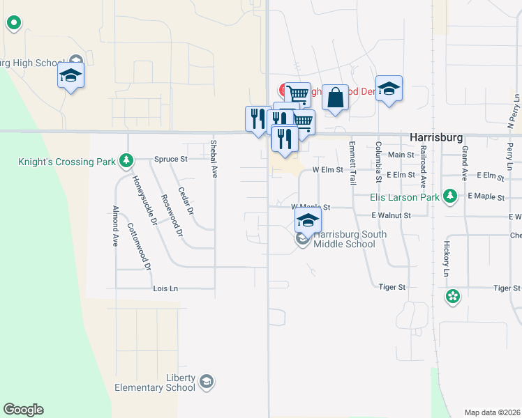 map of restaurants, bars, coffee shops, grocery stores, and more near 27321 Cliff Avenue in Harrisburg