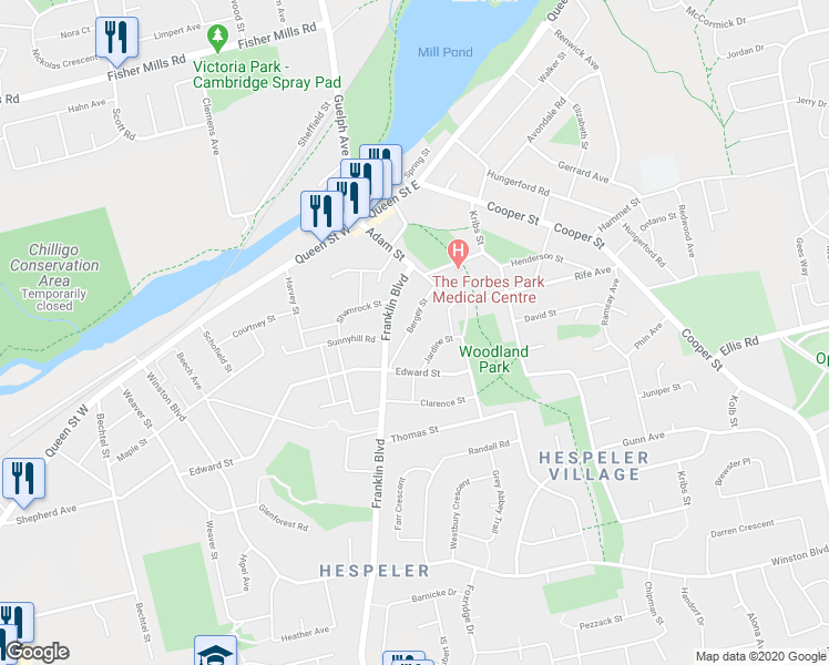 map of restaurants, bars, coffee shops, grocery stores, and more near 46 Bergey Street in Cambridge