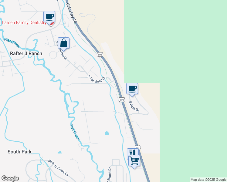 map of restaurants, bars, coffee shops, grocery stores, and more near 3554-3568 South Canadian Drive in Jackson