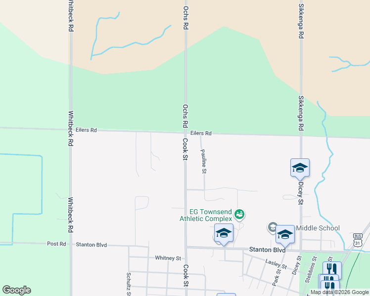 map of restaurants, bars, coffee shops, grocery stores, and more near 9304 Cook Street in Montague