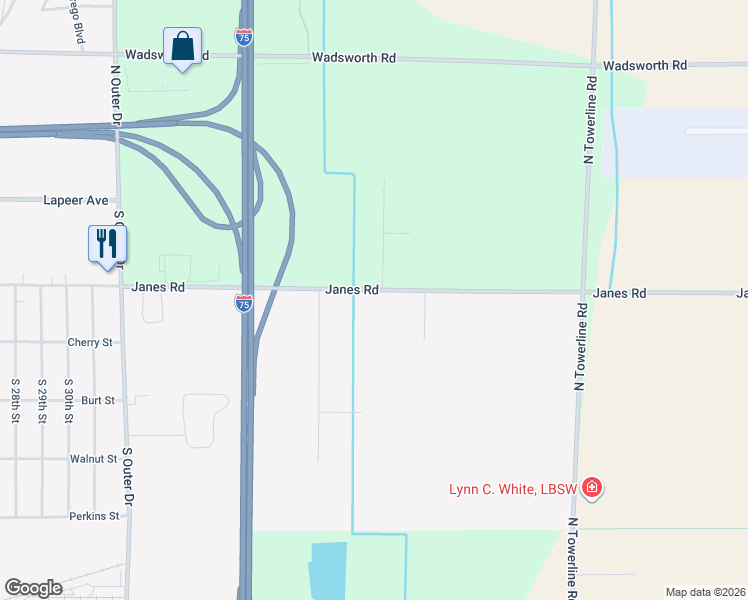 map of restaurants, bars, coffee shops, grocery stores, and more near 3706 Janes Road in Saginaw