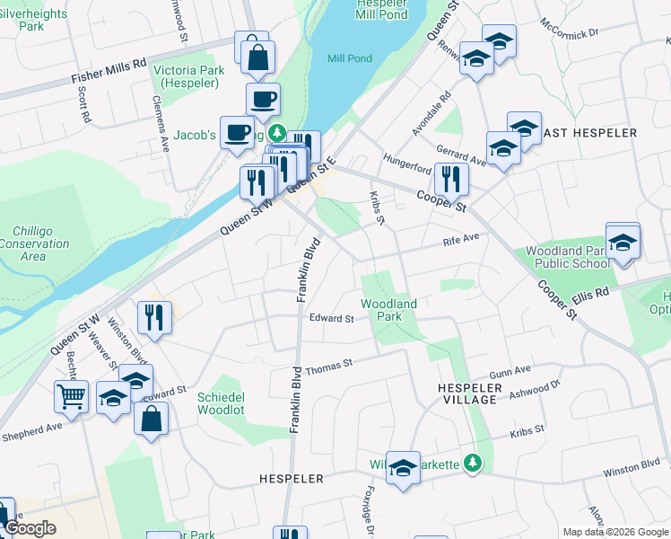 map of restaurants, bars, coffee shops, grocery stores, and more near 46 Bergey Street in Cambridge