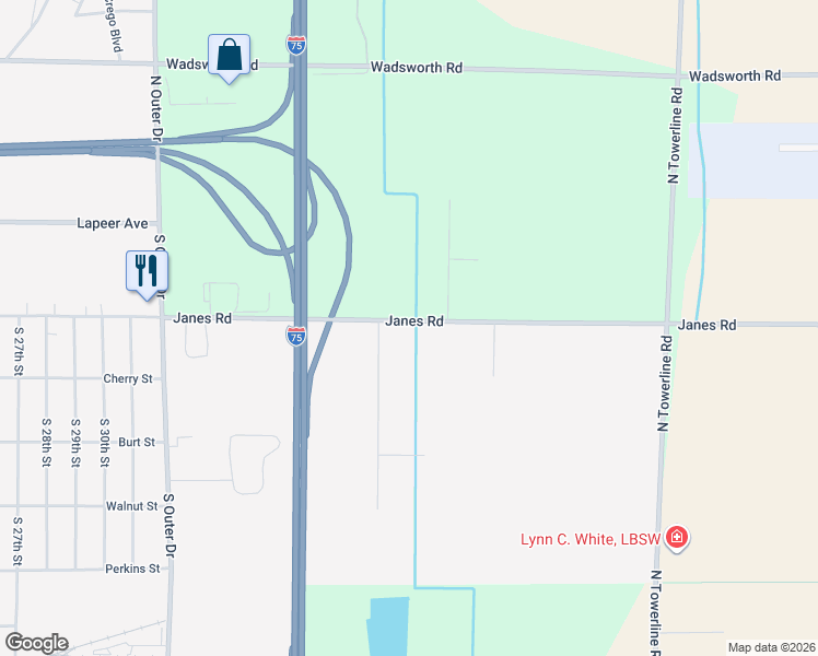 map of restaurants, bars, coffee shops, grocery stores, and more near 3706 Janes Road in Saginaw