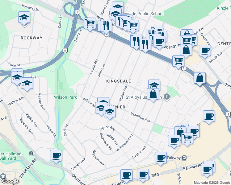 map of restaurants, bars, coffee shops, grocery stores, and more near in Kitchener