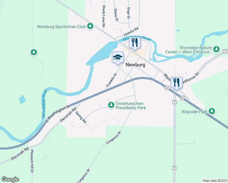 map of restaurants, bars, coffee shops, grocery stores, and more near 675 East Washington Street in West Bend