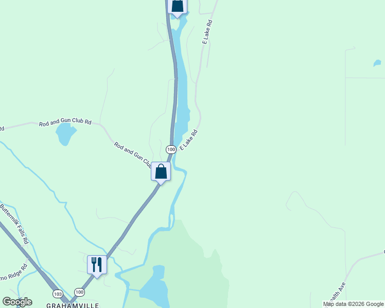 map of restaurants, bars, coffee shops, grocery stores, and more near 16 East Lake Road in Ludlow