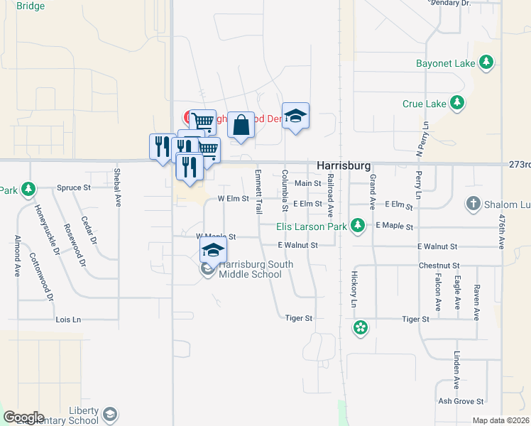 map of restaurants, bars, coffee shops, grocery stores, and more near 302 Emmett Trail in Harrisburg