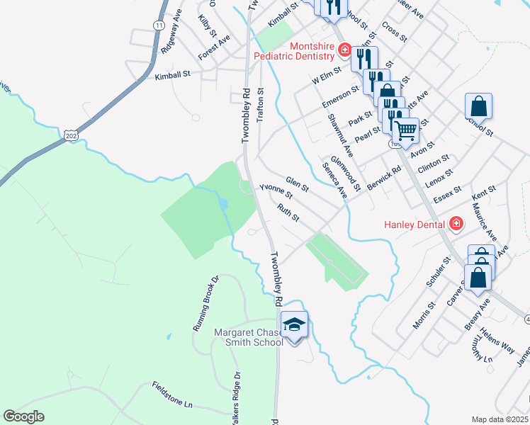 map of restaurants, bars, coffee shops, grocery stores, and more near 154 Twombley Road in Sanford