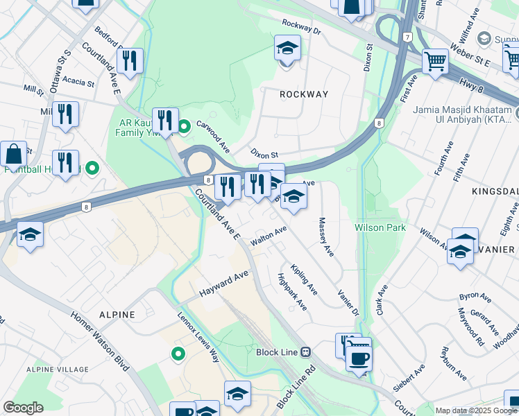 map of restaurants, bars, coffee shops, grocery stores, and more near in Kitchener