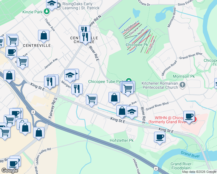 map of restaurants, bars, coffee shops, grocery stores, and more near 88 Pepperwood Crescent in Kitchener