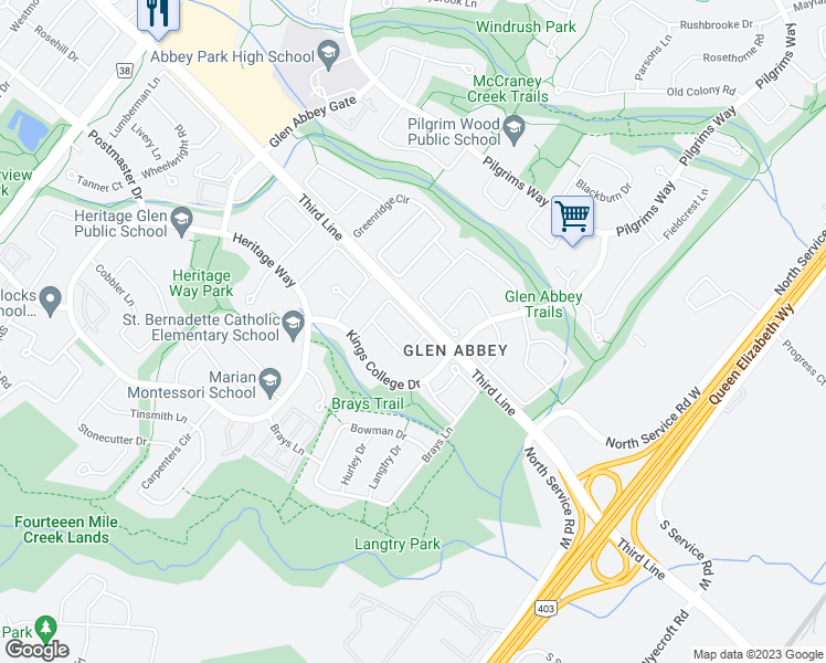 map of restaurants, bars, coffee shops, grocery stores, and more near 1266 Playter Place in Oakville