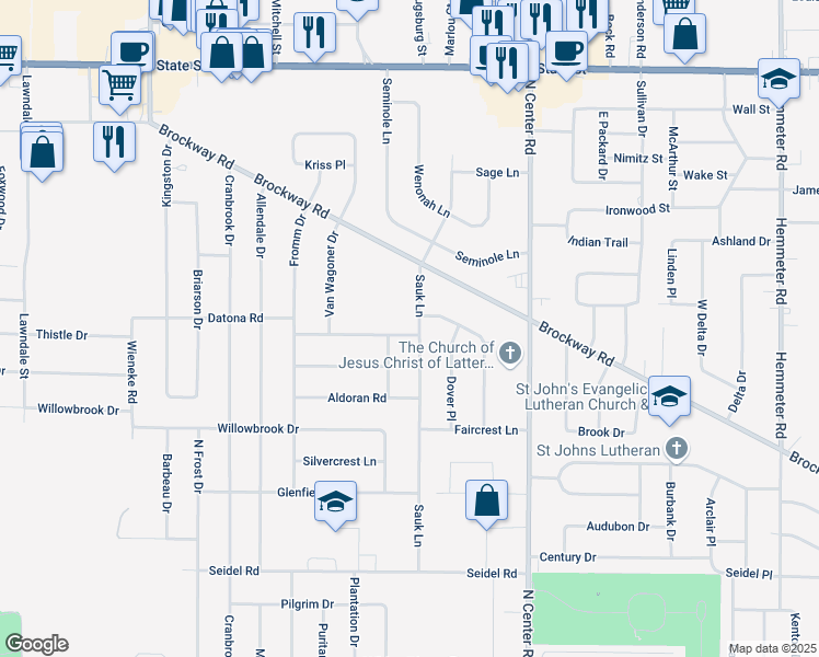 map of restaurants, bars, coffee shops, grocery stores, and more near 1485 Sauk Lane in Saginaw