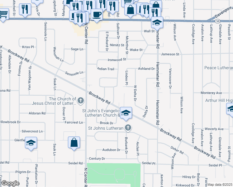 map of restaurants, bars, coffee shops, grocery stores, and more near 1500 Hawthorne Drive in Saginaw