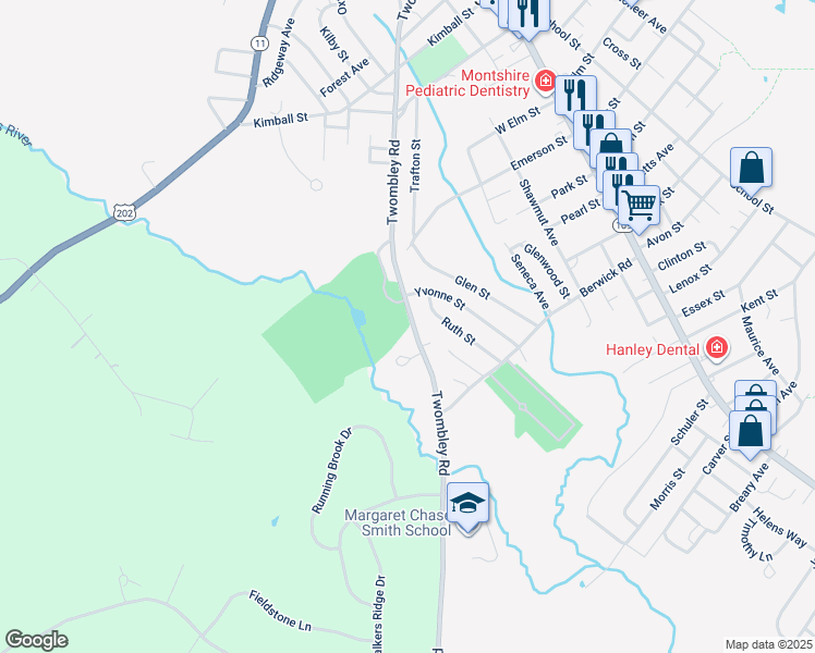 map of restaurants, bars, coffee shops, grocery stores, and more near 154 Twombley Road in Sanford