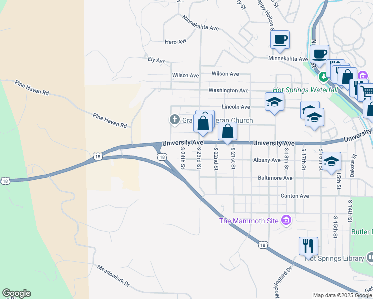 map of restaurants, bars, coffee shops, grocery stores, and more near 138 South 24th Street in Hot Springs