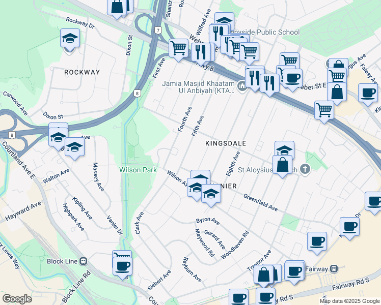 map of restaurants, bars, coffee shops, grocery stores, and more near in Kitchener
