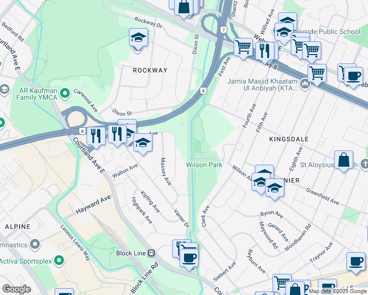 map of restaurants, bars, coffee shops, grocery stores, and more near 246 Shelley Drive in Kitchener