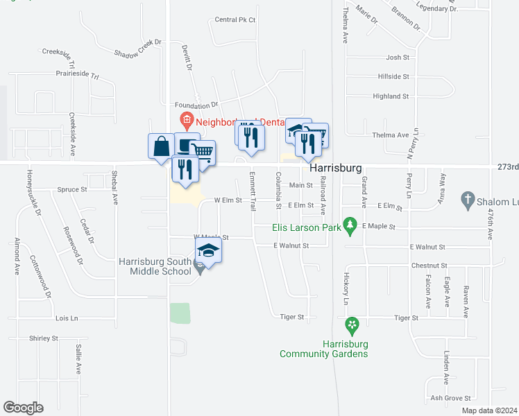 map of restaurants, bars, coffee shops, grocery stores, and more near 302 Emmett Trail in Harrisburg
