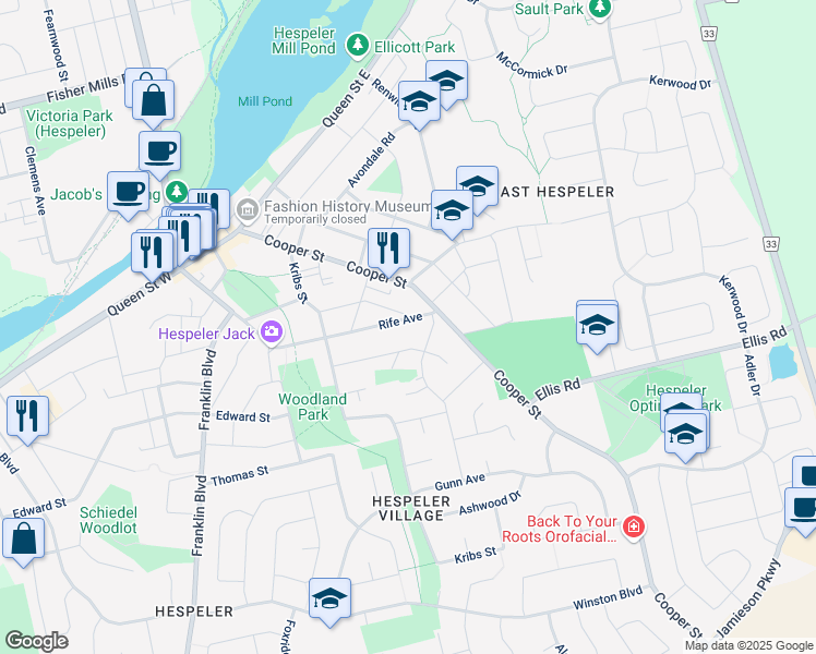 map of restaurants, bars, coffee shops, grocery stores, and more near 96 Rife Avenue in Cambridge