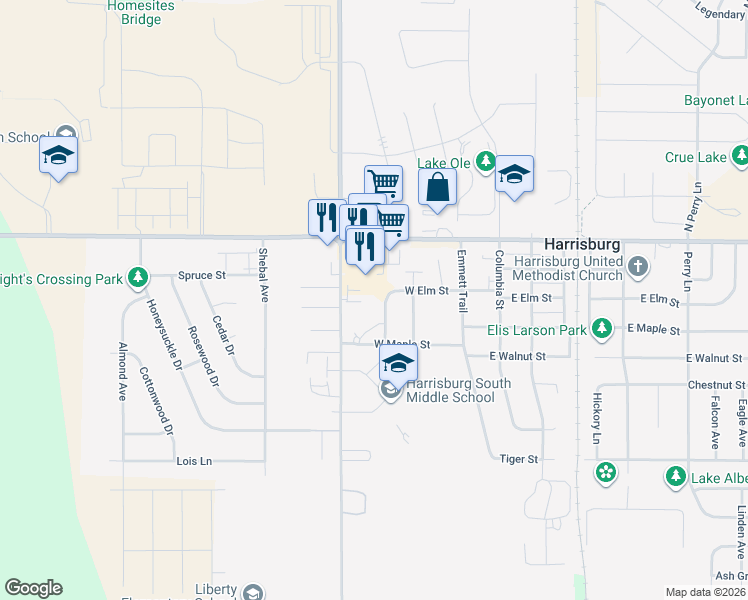 map of restaurants, bars, coffee shops, grocery stores, and more near 307 Harvest Trail in Harrisburg