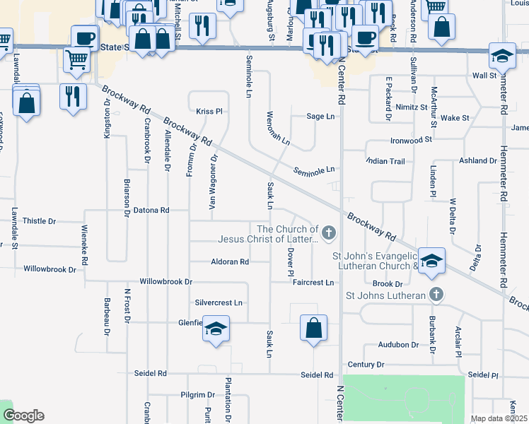 map of restaurants, bars, coffee shops, grocery stores, and more near 1485 Sauk Lane in Saginaw