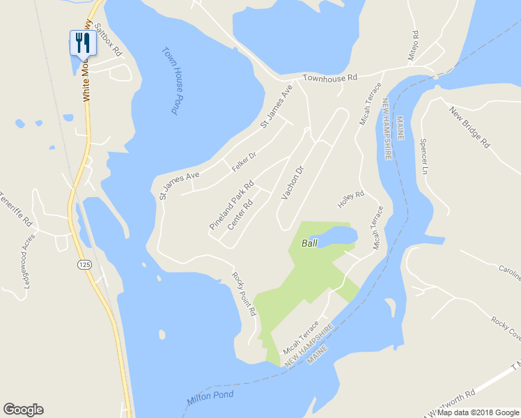 map of restaurants, bars, coffee shops, grocery stores, and more near 141 Pineland Park Road in Milton