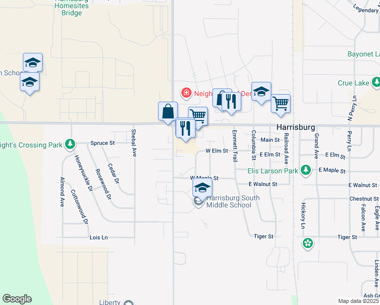 map of restaurants, bars, coffee shops, grocery stores, and more near 314 Elm Street in Harrisburg