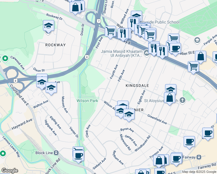 map of restaurants, bars, coffee shops, grocery stores, and more near 183 Fourth Avenue in Kitchener