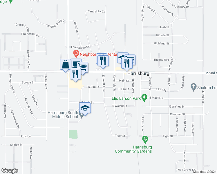 map of restaurants, bars, coffee shops, grocery stores, and more near 302 Emmett Trail in Harrisburg