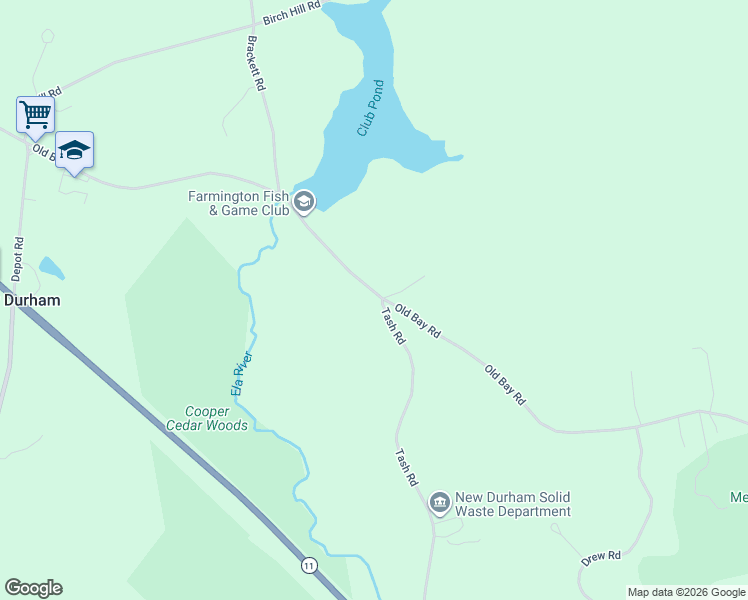 map of restaurants, bars, coffee shops, grocery stores, and more near 15 Tash Road in New Durham