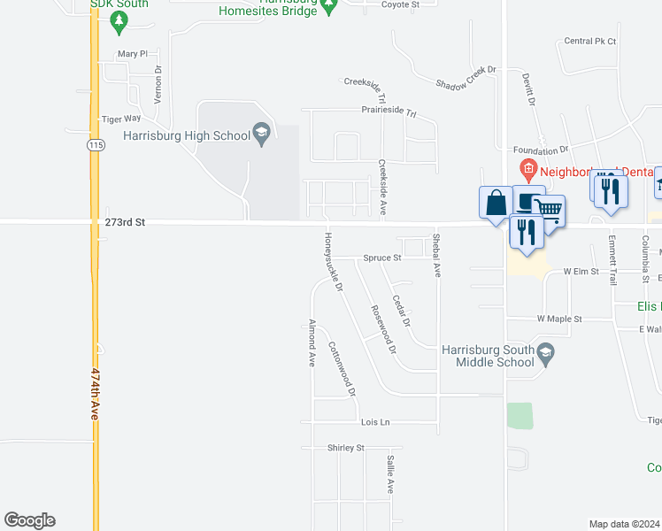 map of restaurants, bars, coffee shops, grocery stores, and more near 1006 Honeysuckle Drive in Harrisburg