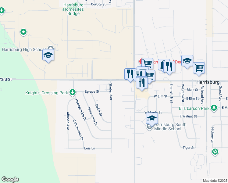 map of restaurants, bars, coffee shops, grocery stores, and more near 100 Shebal Avenue in Harrisburg