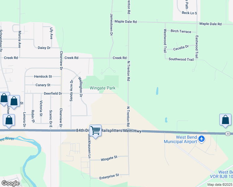map of restaurants, bars, coffee shops, grocery stores, and more near 2746 Deerfield Drive in West Bend
