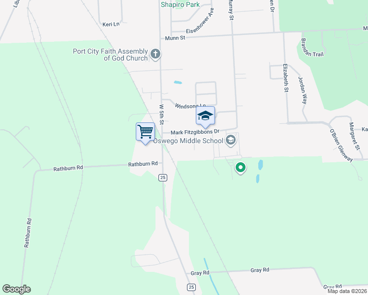 map of restaurants, bars, coffee shops, grocery stores, and more near 10 Mark Fitzgibbons Drive in Oswego