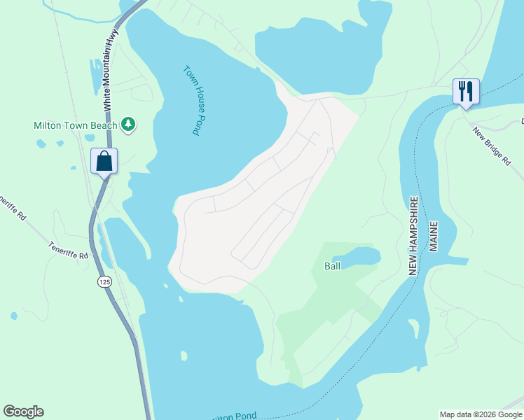 map of restaurants, bars, coffee shops, grocery stores, and more near 89 Pineland Park Road in Milton