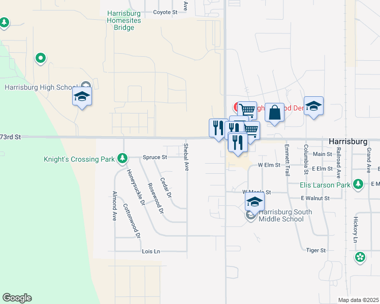 map of restaurants, bars, coffee shops, grocery stores, and more near 100 Shebal Avenue in Harrisburg