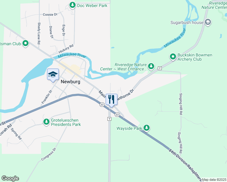 map of restaurants, bars, coffee shops, grocery stores, and more near 3590 Municipal Drive in West Bend